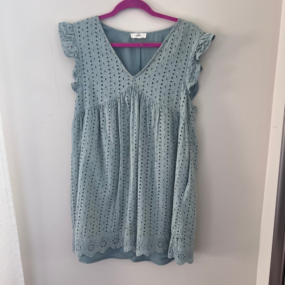 entro Light Blue Eyelet V-Neck Dress